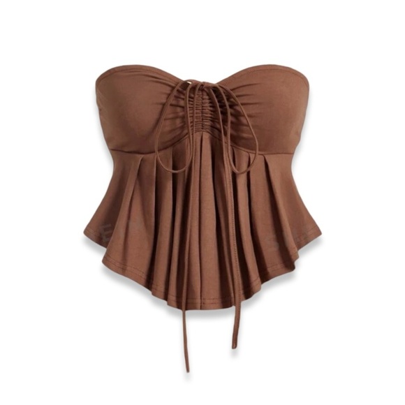 Boho Strapless Pleated Top with front tie | Sweetheart neckline | NWT Sz S - Picture 1 of 4